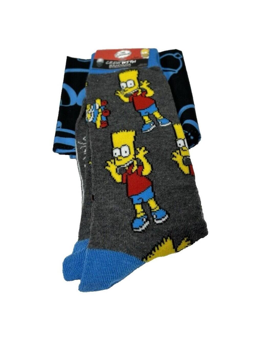 Bart Simpson Socks and Bandana Set The Simpsons Gift, Shoe Size 6-12, Grey Blue